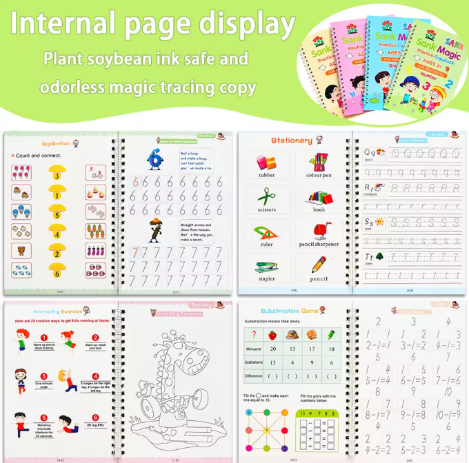 Magic Practice Copyboook™(4 BOOKS,1 PEN,1 GRIP,10 REFILL)